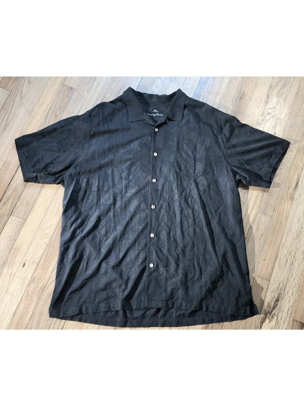 Tommy Bahama Silk Camp Shirt 3XLT Tall Black Hawaiian Palm Floral Lightweight